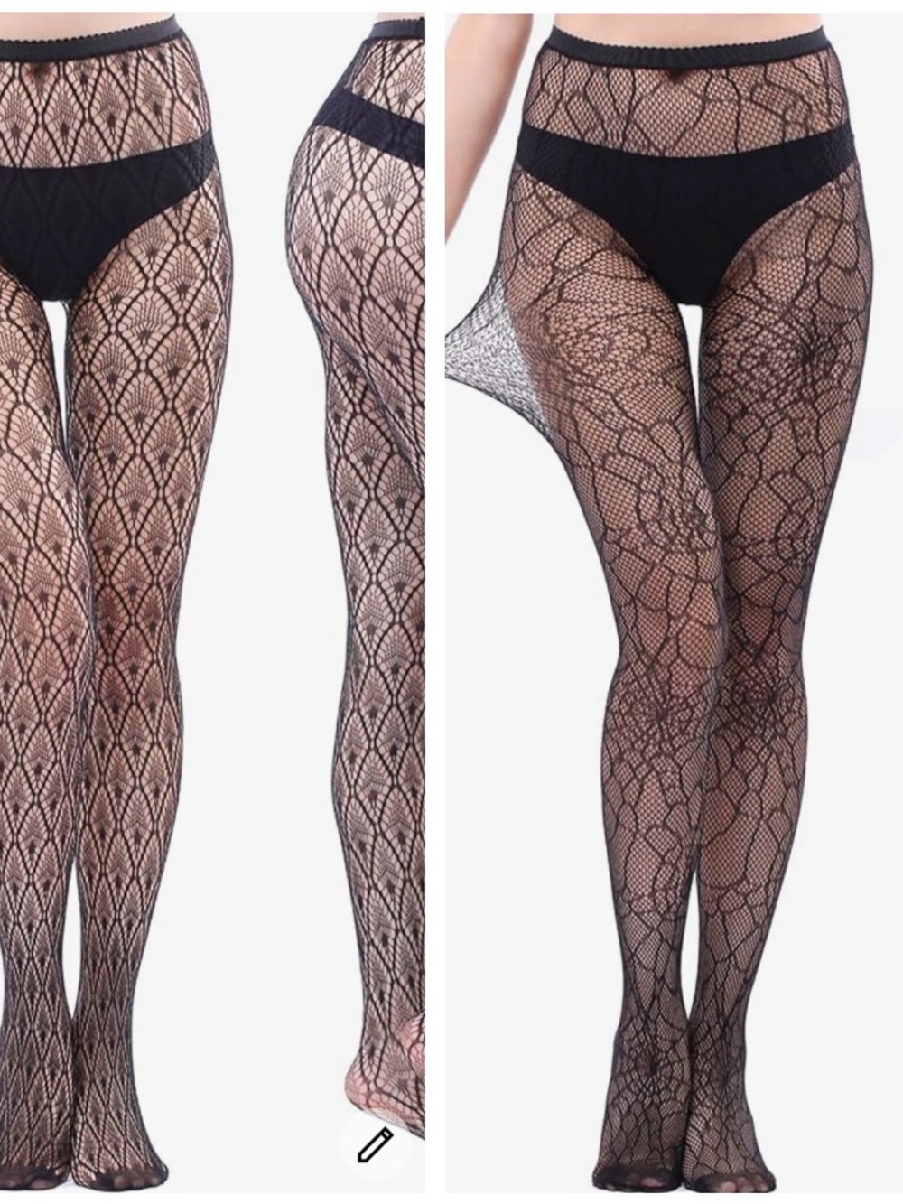 Black Lace Patterned Sheer Tights - Women Accessories